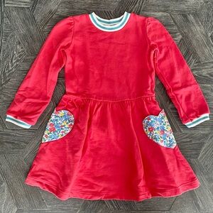 Mini Boden Raspberry Pink Hearts Appliqué Pocket Dress (Girls size 7-8 years)